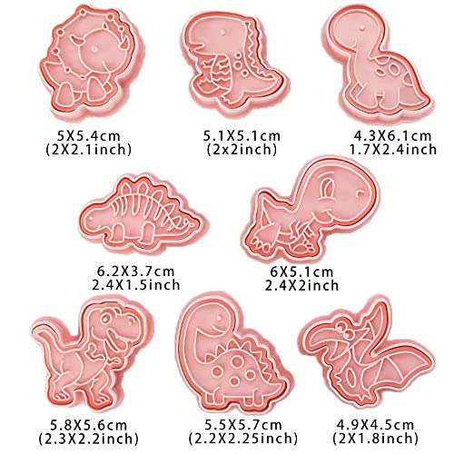 Sunjun 8 Pcs Dinosaur Plastic Pastry Cutters for Baking Cookie Set DIY Cake Fondant Bakeware Decoration Makes Chocolate Mould Dough etc - Image 2