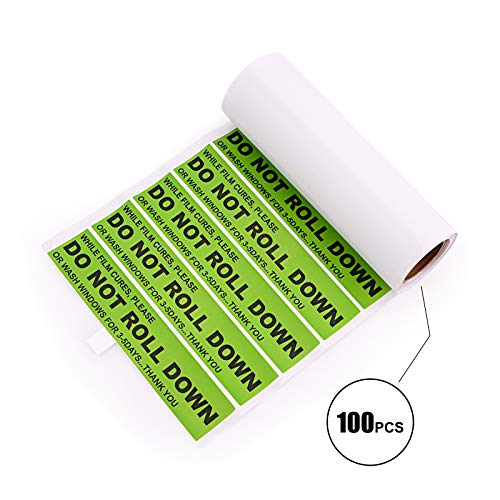 Ehdis 200 Warning Labels, Do Not Roll Down Warning Peel And Stick Labels 5"X1" For Windows Film Curing Process Professional Tinter - Green #TOP5