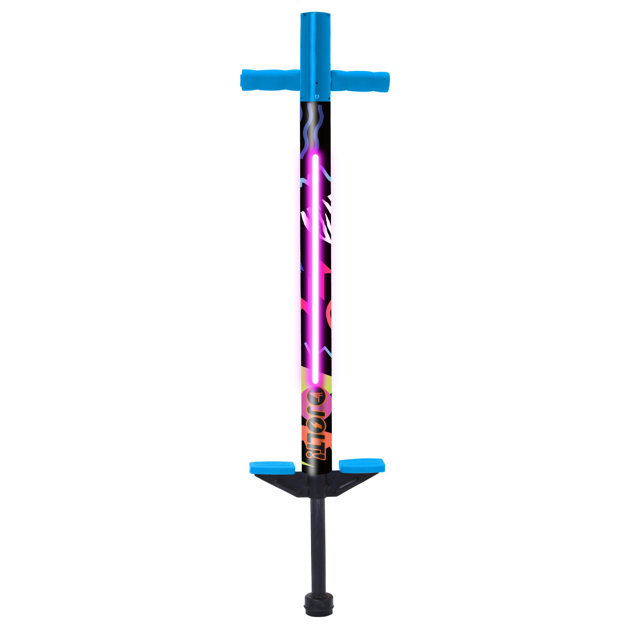 Flybar Jolt Pogo Stick for Kids, Perfect for Beginners w/Foam-Covered Metal Frame, Handles &amp; Padding, Non-Slip Foot Pads, Wide Tip, Outdoor Active Play Toy for Boys &amp; Girls, Ages 6+, Retro Rocket LED