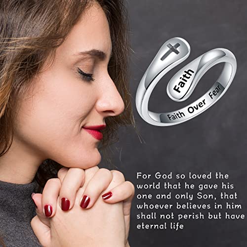 Bolelis 925 Sterling Silver Cross Ring For Women - Christian Inspirational Encouragement Vintage Victorian Spoon Jewelry,Statement Wrap Finger Open Adjustable Thumb Ring Gift For Teen Girls #TOP2