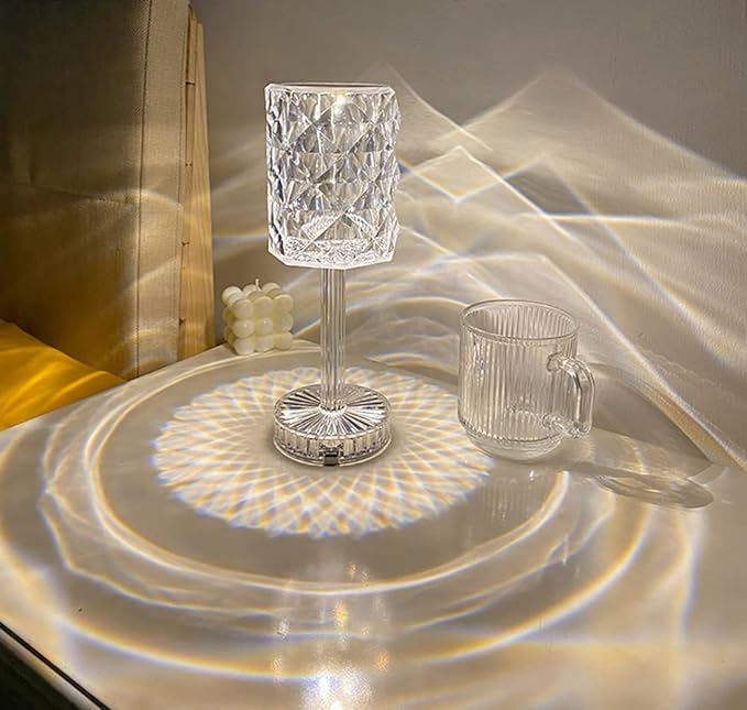 xiao Crystal Led Lamp, Crystal Diamond Table Lamp 3-Color Changing Touch Control Bedside Lamp with USB Cable Bedside Lamp,Party Dinner Decor Creative Lights. (D)