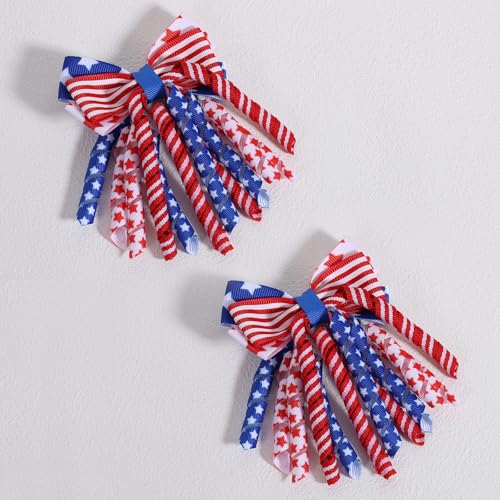 Pinzas de cabello Independence Day de 3 pulgadas hechas a mano con lazo rizado y cinta boutique patriótica para niñas, rojo blanco y azul miniatura 6