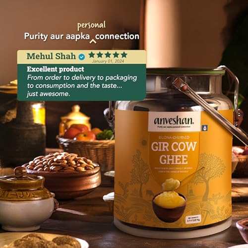 Image of Anveshan A2 Gir Cow Ghee - 2.5L Dolchi | Traditional Bilona Method | Curd- Churned | Cultured | Pure and Nutural | Lactose and Gluten Free | Lab Tested