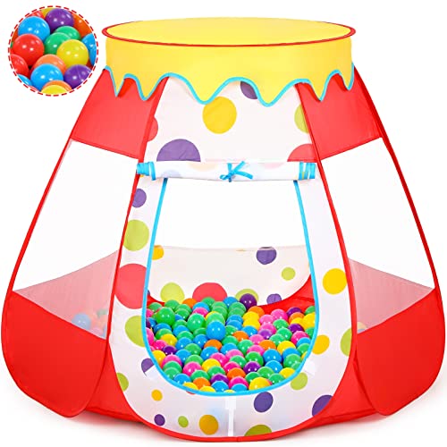 Image of Wilhunter Baby Ball Pit for Toddler with 50 Balls, Kids Pop Up Play Tent for Girls, Princess Toys for Children Indoor & Outdoor Playhouse with Carry Bag (Red: 7 Bright Colors, 109x90cm/50 Balls)