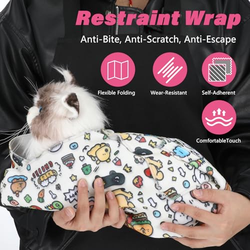 Image of Cat Grooming Wrap - Self-Adherent Anti-Scratch Swaddle Restraint Bag for Stress-Free, Soft Cat Blanket to Wrap Cat for Nail Clipping, Anti-Scratch, Anti-Escape, Multifunctional Wrap (21.7 x 21.7 inch)