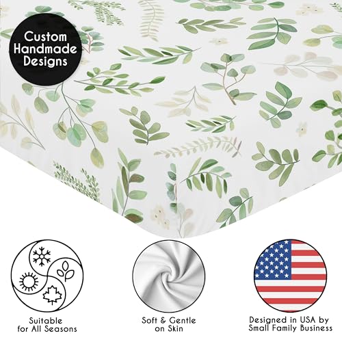 Image of Sweet Jojo Designs 2-Piece Baby Crib Sheets Set (Boho Floral Leaf) for Girls & Boys, Infant Nursery, Toddler Room - Fitted, Standard Size (Bohemian, Watercolor Botanical, Tropical, Garden, Sage Green)