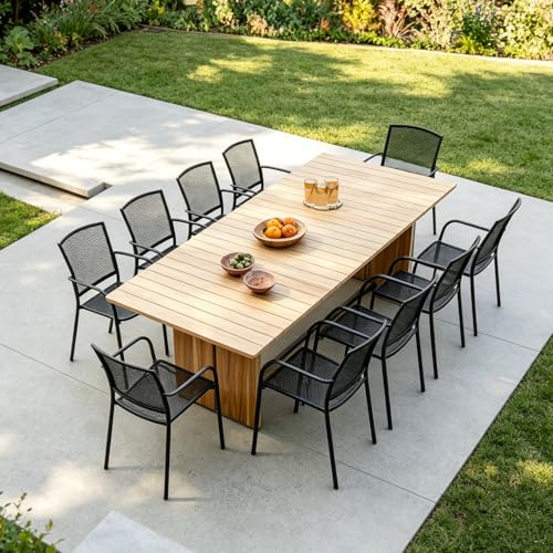 Puntogen Stackable Black Patio Dining Chairs Set of 4 - Outdoor Mesh Metal Bistro Chairs with Armrests, All Weather Patio Furniture for Lawn, Garden, Backyard, Porch