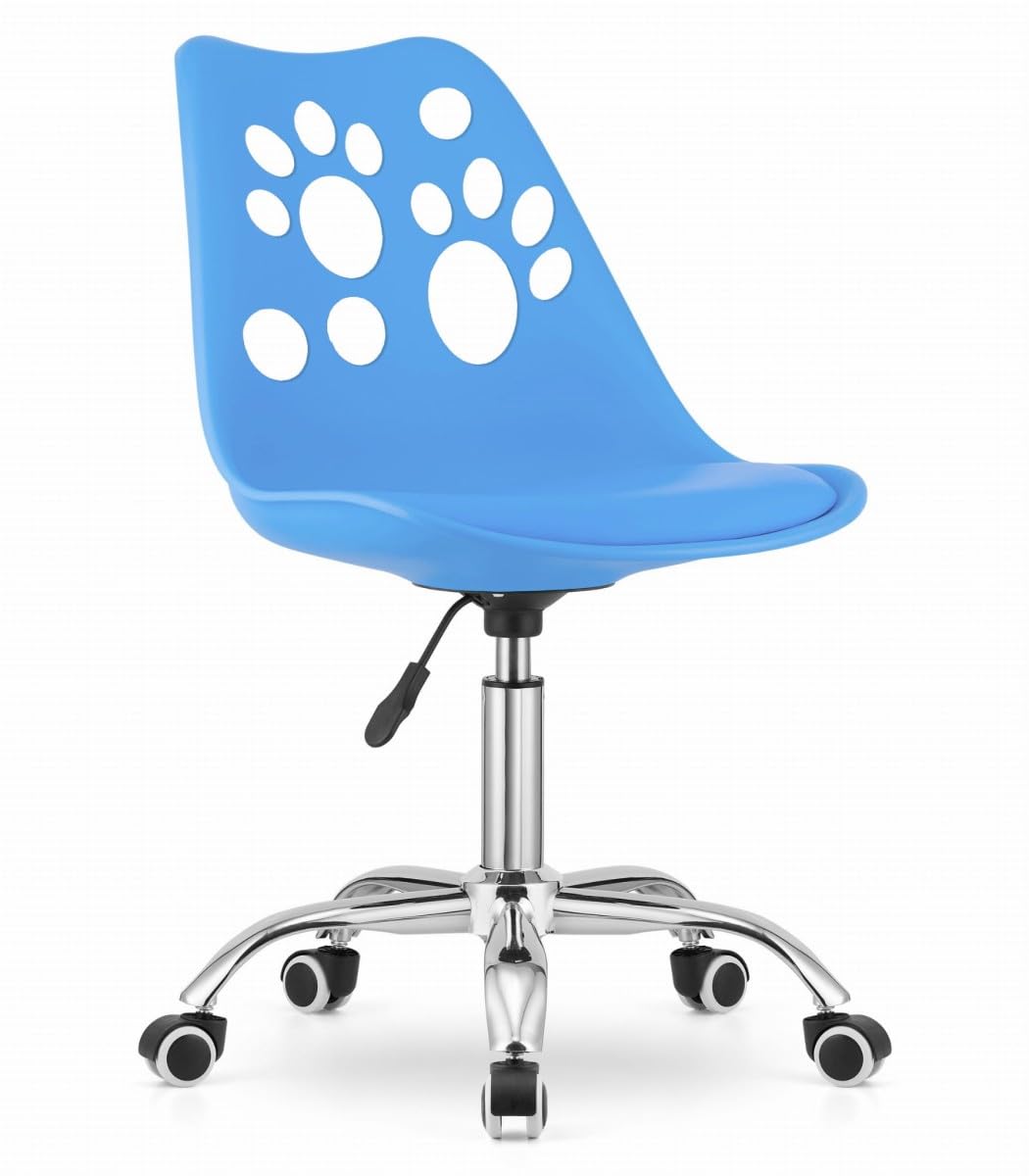 Sedia Pelle Sintetica Ergonomica Base Cromata Blu | imbottitura ergonomica, uso prolungato, moderna, sedia girevole, schienale supporto, montaggio semplice