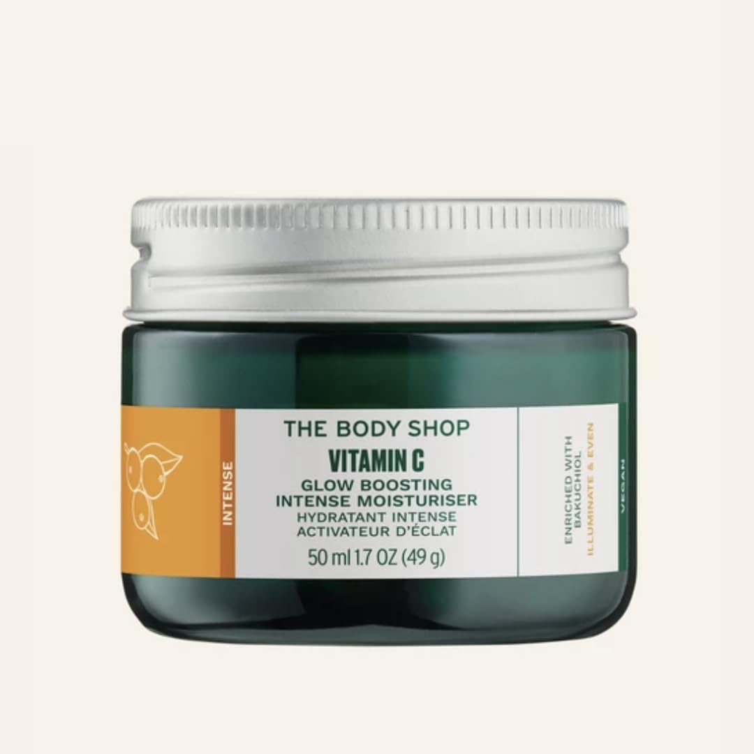 The Body ShopVitamin C Glow Boosting Intense Moisturiser (1x 50ml), Brightening Face Moisturiser for Women, 48hr Hydrating Face Cream with Bakuchiol & Vitamin C