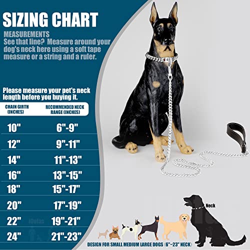 Image of Dog Chain Collars Cuban Link Dog Collar Design Buckle with Bell & Dog Tag Stainless Steel Metal 10mm Gold Silver Dog Collar for Puppy Small Medium Large Dogs(Silver /22)