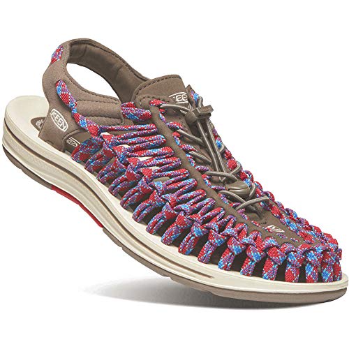 KEEN Men's Uneek Flat-M Sandal, Walnut/Crimson, 10.5 M US
