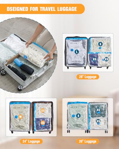 Image of Vacuum Storage Bags for Travel, 12 Pack (4M+4S+4XS) Vacuum Seal Bags with Wireless Rechargeable Electric Pump, Travel Essentials Space Saving Bag for Clothes, Luggage, Carry-on Suitcase, Backpack