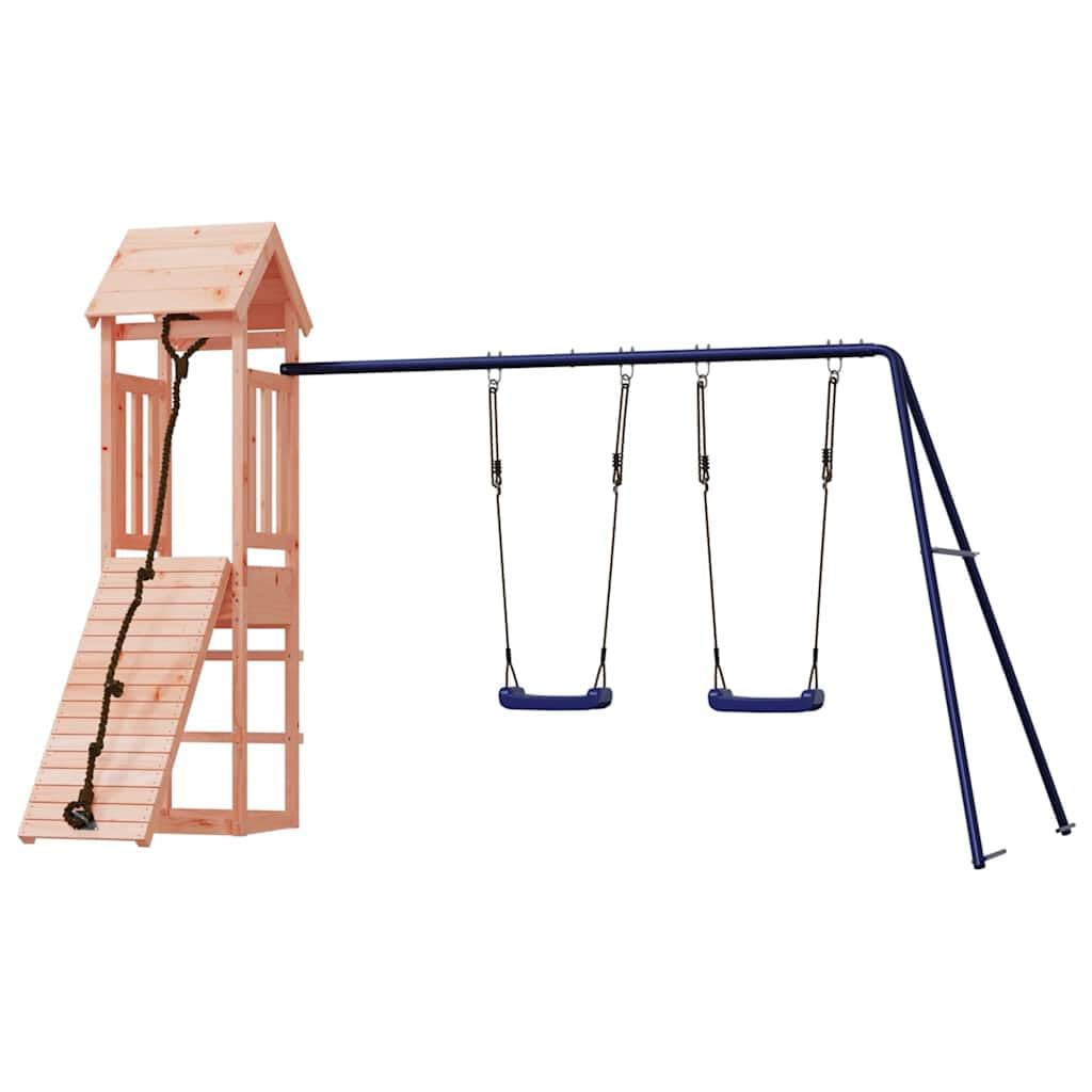 Spielturm aus Massivholz Douglasie mit Kletterwand Doppeltrapez Ringe Sandkasten und Schaukel für Garten Kinder Outdoor Spielplatz für Kinder ab 3 Jahren