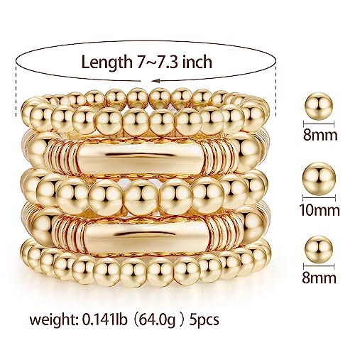 14K Gold Plated Bangles Bracelet for Women Chunky Curved Stacking Plated Bead Ball Stretchable Bracelets2