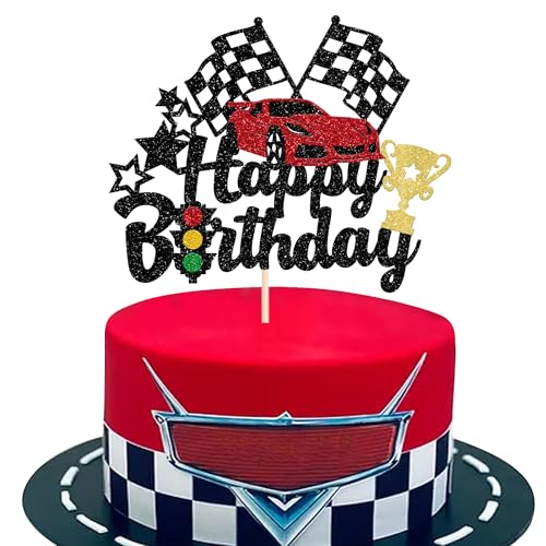 Rsstarxi 1 Pack Race Car Cake Topper Traffic Light Trophy Flag Racing Happy Birthday Cake Pick for Go Racing Theme Baby Shower Kids Birthday Party Cake Decorations