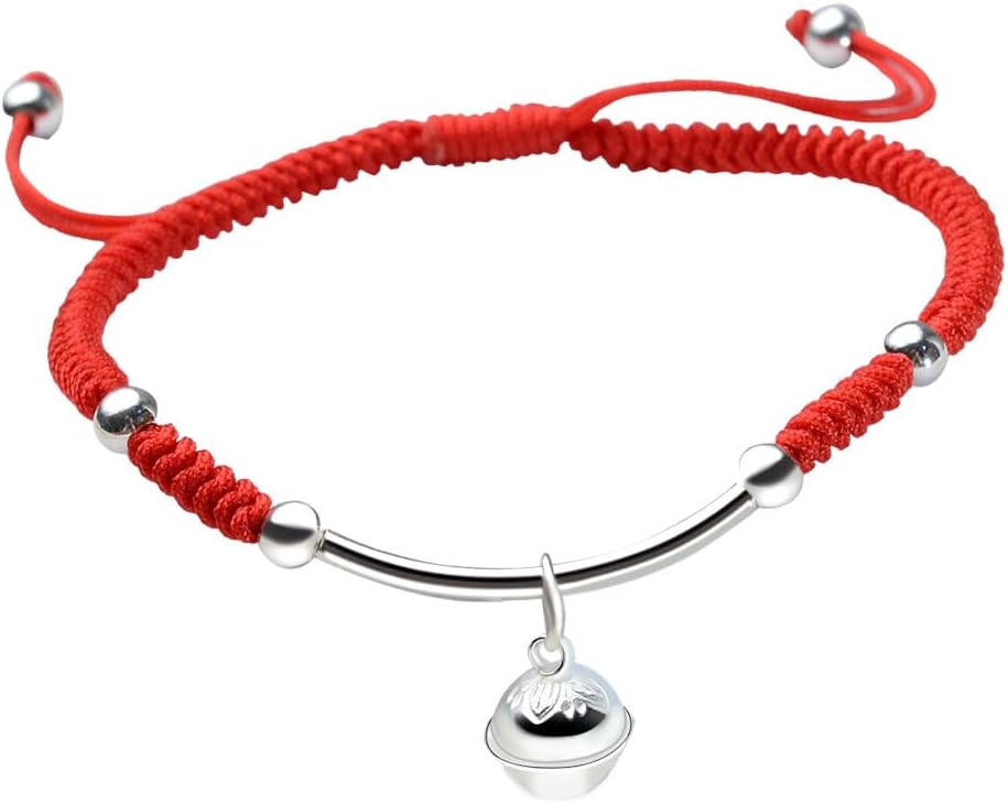 Red Bracelet, 925 Sterling Silver Amulet Bell Charm Buddhist Lucky Red String Rope Thread pulsera roja de Protection Tibetan Bracelets for Women