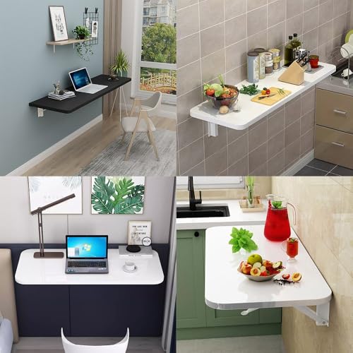 Bureau Flottant Pliable Blanc - Table Murale Rabattable pour Petits Espaces - 8