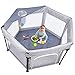 Laufstall Baby, Laufgitter, Laufstall Laufgitter Baby 6-eckig mit Weiche Matratze, Tragbarer Faltbarer Abnehmbarer Baby-Sicherheitslaufstall, Absperrgitter mit Atmungsaktivem Netz,Grau