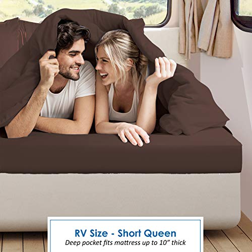 Nestl Chocolate Brown Short Queen Sheets for RV, Hotel Luxury RV Queen Sheets Set, 6 Piece Fitted Bed Sheet Set and Pillowcases, Super Soft, Wrinkle-Free, and Breathable Camper Bedding