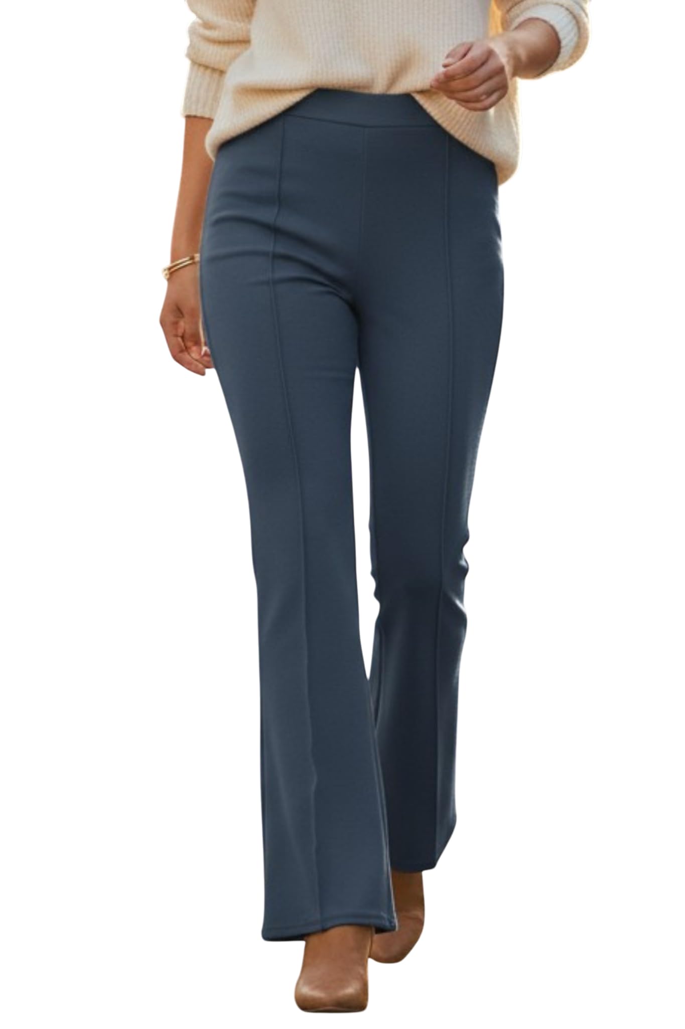 Women's Flared Trousers, High Waist, Pintuck Detail, Formal Tailored Pants-picture-50