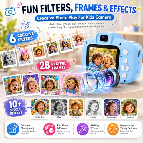 Image of MiniExplorer Mini Camera for Kids 3.0MP 1080P HD Video Digital Camera with 2-Inch Screen, USB Rechargeable Camera for Photo, Supports 32GB SD Card, Toys for Boys & Girls 7-14 Years - Blue