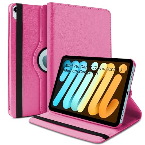 Image of TGK 360 Rotatable Smart Flip Cover for iPad mini 7 Case A17 Pro 2024, iPad mini 7th /6th Generation 8.3 inch (Hot Pink)