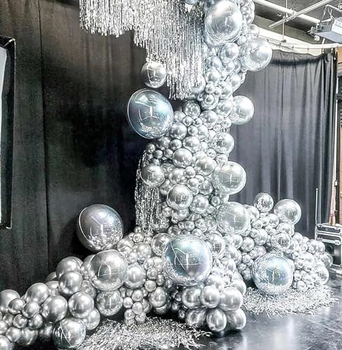 Image of 10 Inch Metallic Silver Balloons, 100 Pcs Latex Helium Metallic Balloons for Kid's Birthday Party Baby Shower Wedding Graduation Graduation Party Decorations
