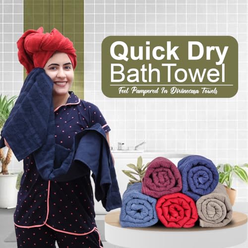 Image of Divine Casa 100% Cotton 250 GSM Quick Dry Bath Towel Highly Absorbent, Super Soft, Lightweight Towel (Size: 70 x 140 cm | Red) Pack of 1