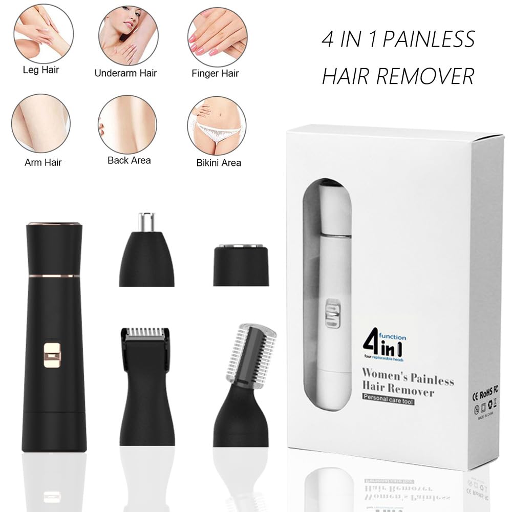 4-in-1 Bikini Trimmer for Women, Electric Razor Shaver for Face, Body, Wet & Dry Use, Hair Removal, USB Rechargeable (Black)