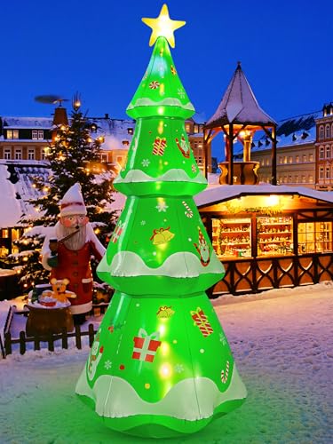 JOSEN 7 FT Inflatable Christmas Tree Outdoor Decorations, Christmas Inflatable Outdoor Decoration with Build in Bright LED Lights, Blow Up Christmas Decorations Outdoor for Yard, Garden, Lawn