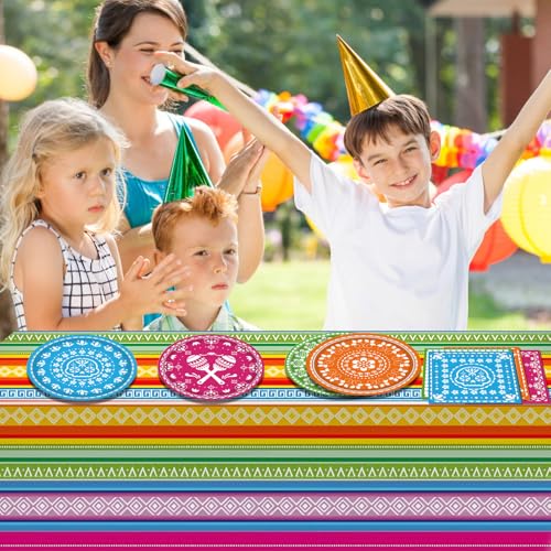 Image of 81PCS Mexican Fiesta Party Decorations Mexican Cinco De Mayo Party Decorations Supplies Mexican Disposable Paper Plates Napkins Mexico Plastic Tablecloth Fiesta Ware Dinnerware for Taco Party Decor