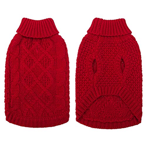 Mihachi Turtleneck Dog Sweater - Winter Coat Apparel Classic Cable Knit Clothes With Leash Hole For Cold Weather, Ideal Gift For Pet In New Year #TOP2
