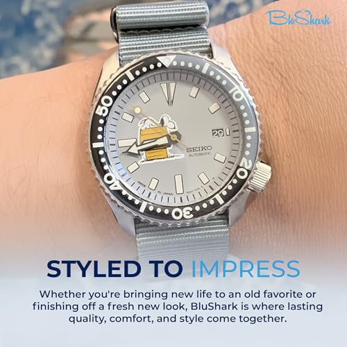 Image of BluShark - Original Collection Military-Style Waterproof Watch Strap, Fits All Timepiece Brands, Durable Nylon Wristwatch Accessories with Stainless Steel Buckle - 18mm, 20mm, 22mm & 24mm Watch Bands