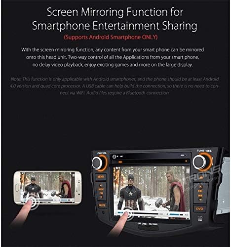XTRONS PF71RVTS car radio demonstrating the Screen Mirroring function with a smartphone.