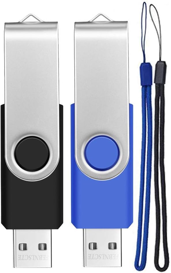 USB Stick 32GB 2 Pack USB 2.0 Flash Drives - Swivel Multi-Color Bulk Memory Stick 32 GB Value Pendrive - FEBNISCTE Data Storage Pen Drive Portable Thumb Drives with Wrist Ropes