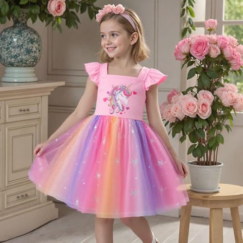 Little Girl Dresses Flutter Sleeve Tulle Tutu Dress Toddler Summer Clothes Kids Birthday Party Outfit 1-8 Years Old3