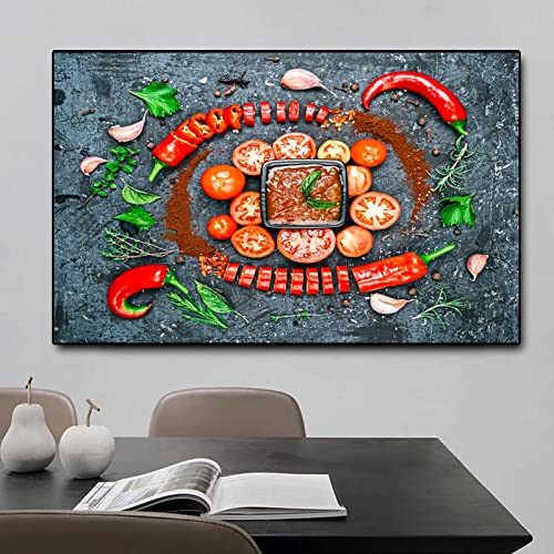 Affiche Poivre Ail Peinture Toile Déco Murale Cuisine Salon KEBIA 60x90cm