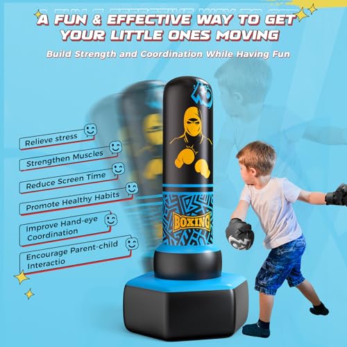 ODOSOLA 67'' Inflatable Punching Bag Freestanding for Kids Aged 3-12 – Heavy Duty Boxing Set for Karate & Taekwondo, Stable Boxing Bag Active kids Toy, Christmas Birthday Gift for Boys and Girls, Blue by ODOSOLA - Image 3