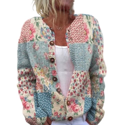 Cárdigan de Punto para Mujer Chaqueta Sueter Manga Larga Abrigo Suéter Rebeca Chaqueta Jerseis Mujer De Elegante Floral con Botones Y Escote En V Jersey Verano Ligera para