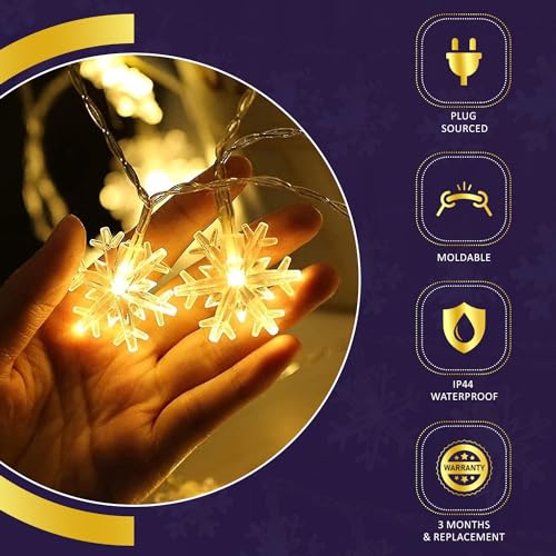 Image of Lexton Snowflake LED String Lights | Decorative Festive Lights | 14 LED Lights | Warm White | Plug Sourced |for Indoor & Outdoor Decorations, Diwali Christmas Wedding, Birthday, Festivals