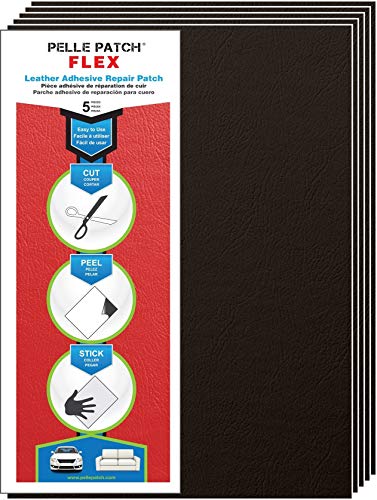 Pelle Patch - 5X Parche Adhesivo de reparación para Cuero y Vinilo - Disponible en 25 Colores - Flex 20cm x 28cm - Marrón Oscuro