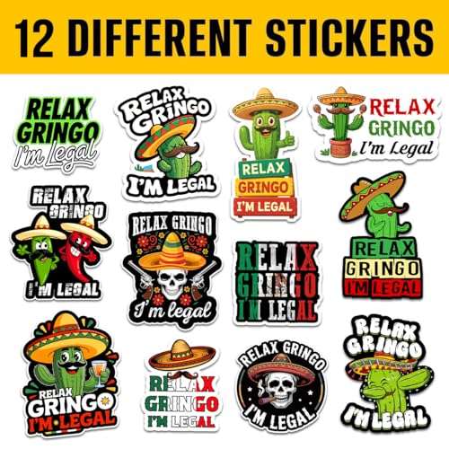 Image of 3Pcs Relax Gringo Im Legal Sticker, Relax Gringo Calcomanas De Mexico Funny Immigrant Calcomanias Mexico Mexican Cactus Stickers for Truck Car Helmet (Pack 12)