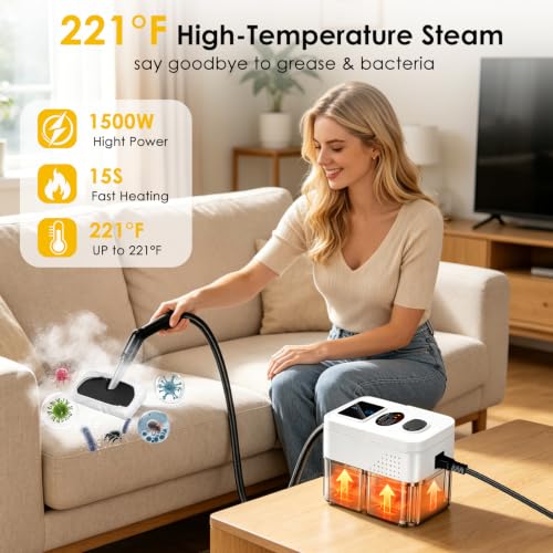 Image of Steam Cleaner,1.9Qt Portable Pressurized Handheld Steamer for Home Cleaning