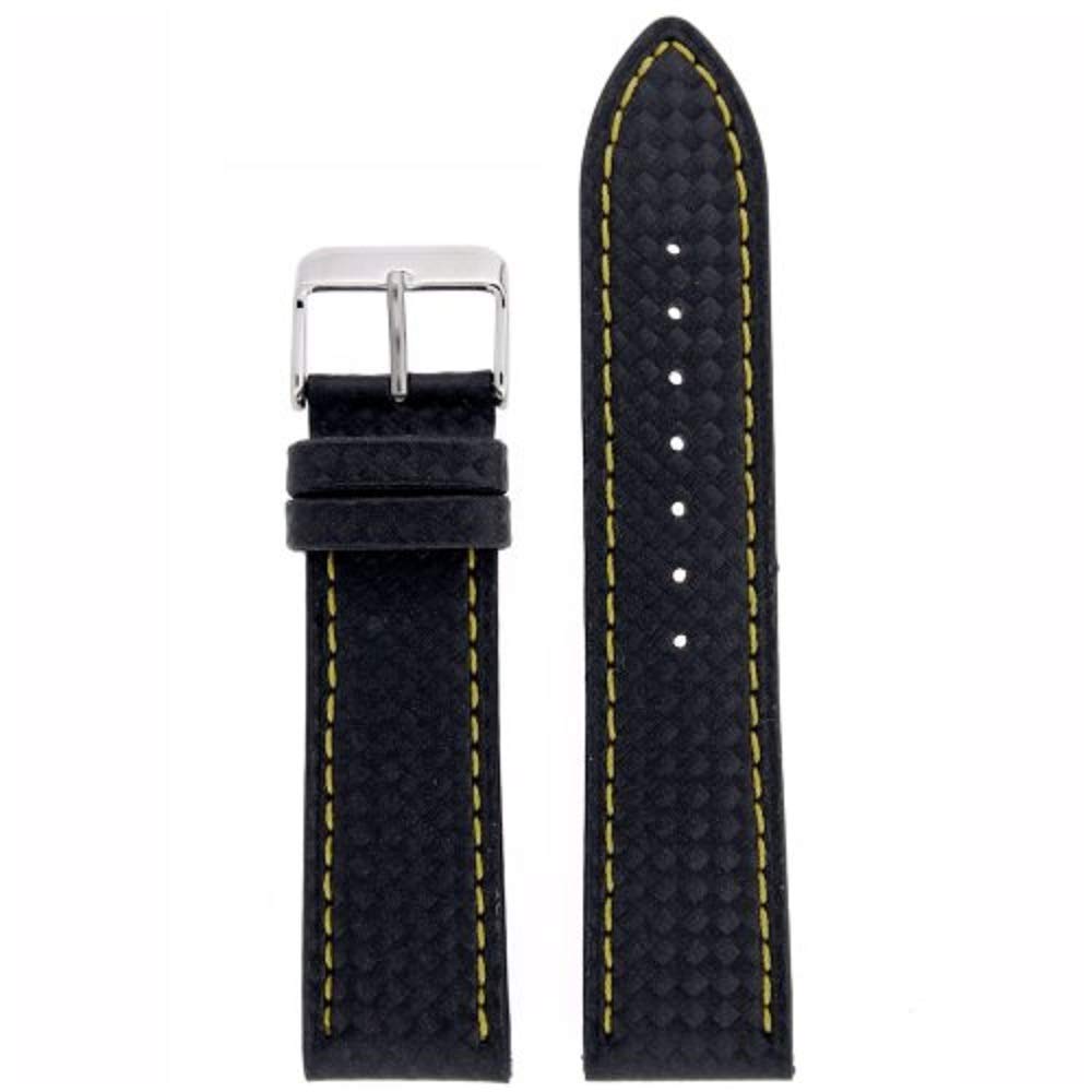 Tech Swiss Watch Band Carbon Fiber Black Yellow Stitching Water Resistant 22mm Strap Sport