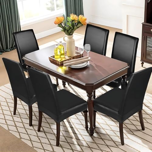 Image of Qlarity Covers PU Leather Dining Chair Covers | Waterproof & Elastic Kitchen Chair Slipcovers for Stain /Scratch Protection | Soft & Well-Fitted Parsons Covers for Dining Room (4)