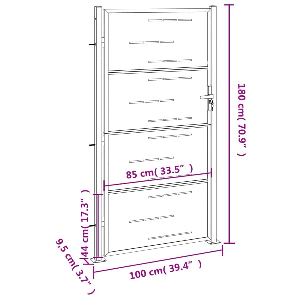 vidaXL Puerta de jardín de acero inoxidable 100x180 cm, puerta de valla, puerta de exterior, puerta de metal, puerta de seguridad, puerta de entrada