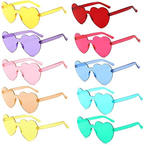 Yomaido 10 Paar Herz/Rund Party Brillen, Retro Party Sonnenbrille, Randlose Interessant Brille für Geburtstagsfeier, Fasching, Karneval, Malle Cover