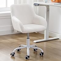 DUOMAY Kids Desk Chair, Faux Fur Upholstered Computer Chair for Boys and Girls, Cute Study Swivel Height Adjustable Arm Chair for Child, White