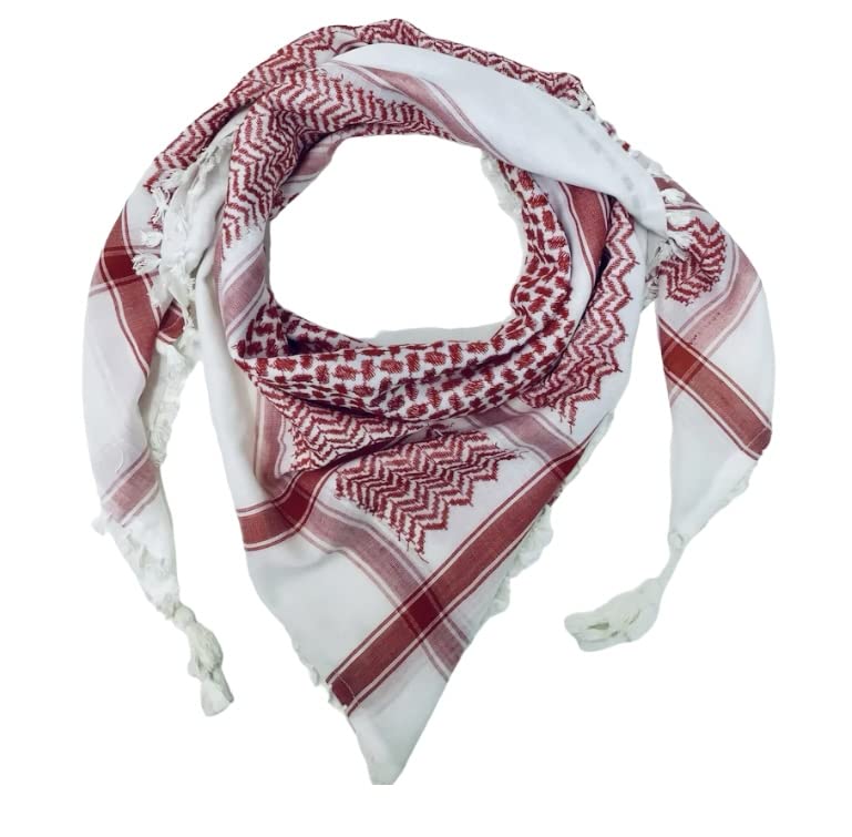 DOLLARSMilitary Shemagh Tactical Desert Scarf 100% Cotton keffiyeh Wrap For Men And Women (Red & White)