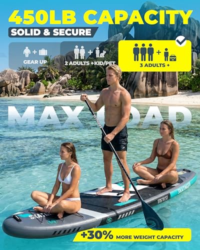Image of Skatinger 11'6x35 inch Super Wide Inflatable Paddle Board, Ultra Stable Stand Up Paddleboards for 450lb /3 People /Family /Big Size w /Shoulder Strap, 100L Backpack, Ultra-Light All-Round Sup Board